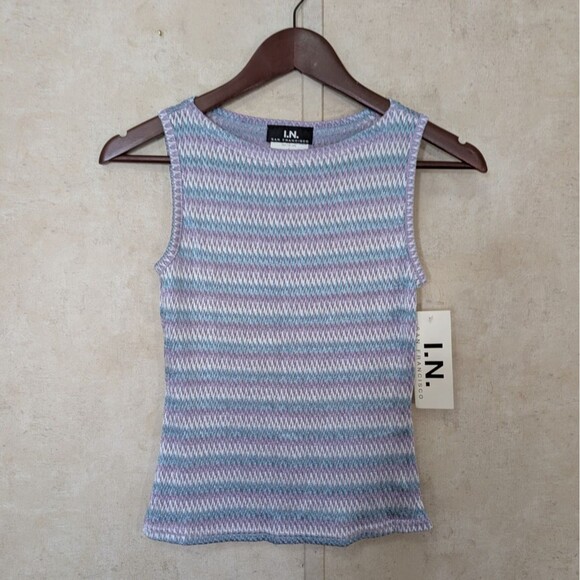 I.N. San Francisco Tank Top Womens L Purple Zig Zag Stripe Y2K Retro - Picture 2 of 8